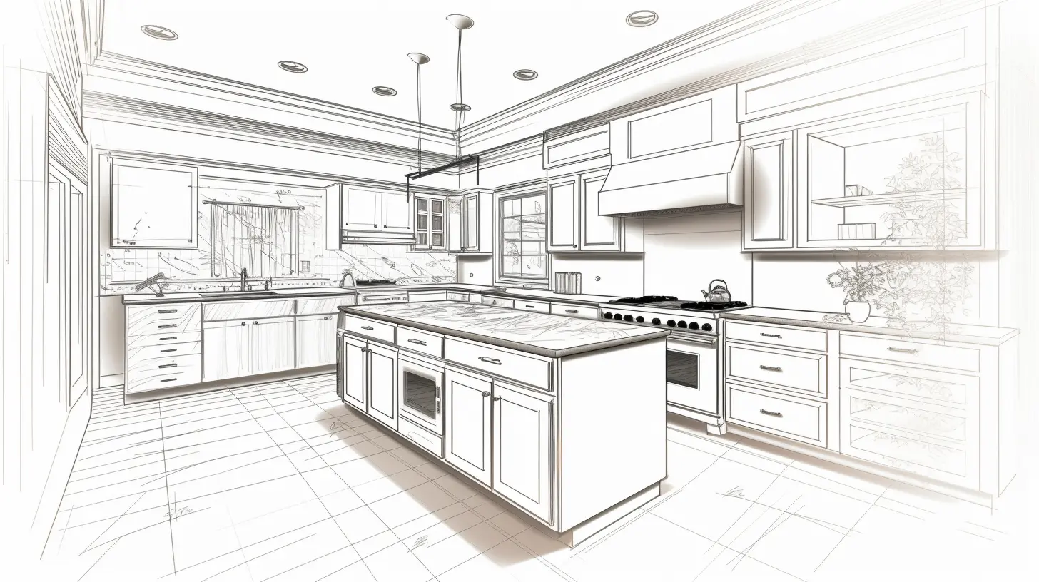 Line Art Rendering of a Kitchen Design Concept